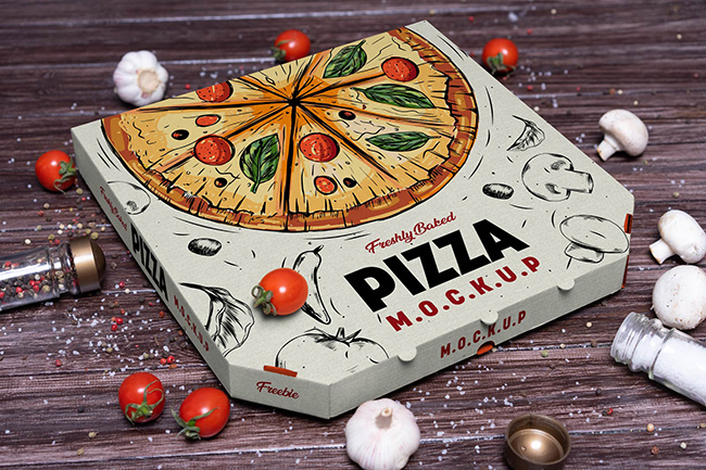 Free Pizza Box Mockup Scene