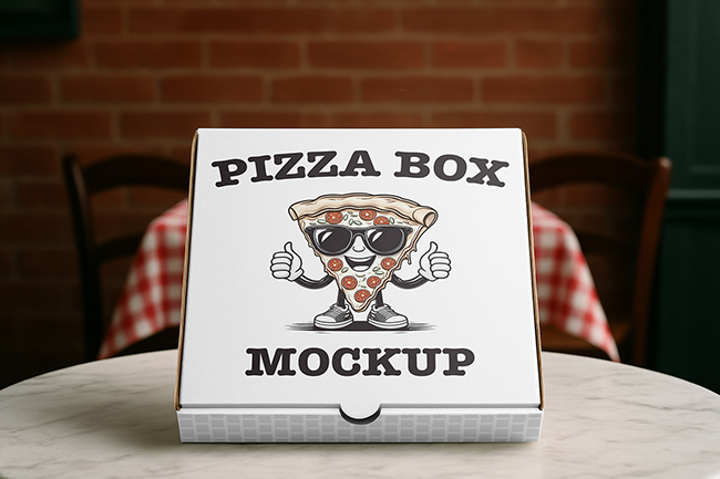 Pizza Box on Table Mockup