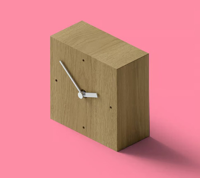 Square Wooden Table Clock Isometric Mockup