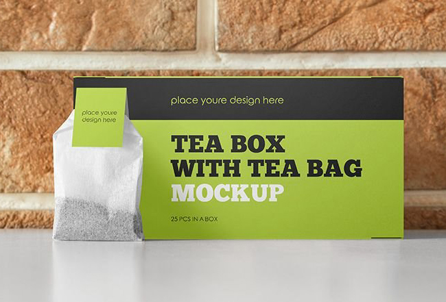 Free Tea Box with Tea Bag Mockup