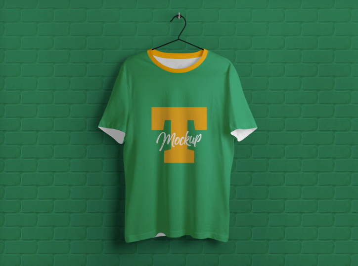Free Hanging Half Sleeves T-Shirt Mockup PSD