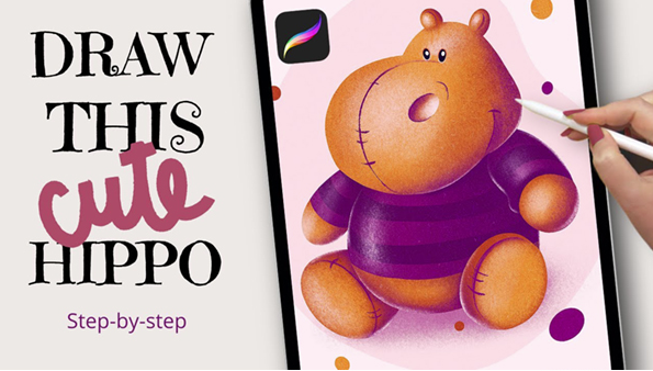 How to Draw Toy Hippo Drawing in Procreate Tutorial