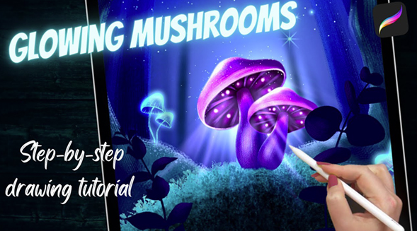 How To Draw Glowing Mushrooms (Step-by-Step) In Procreate Tutorial