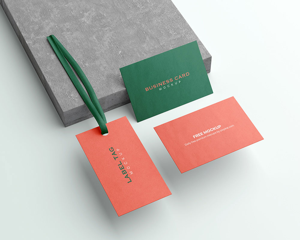 Label Tag with Business Card Mockup