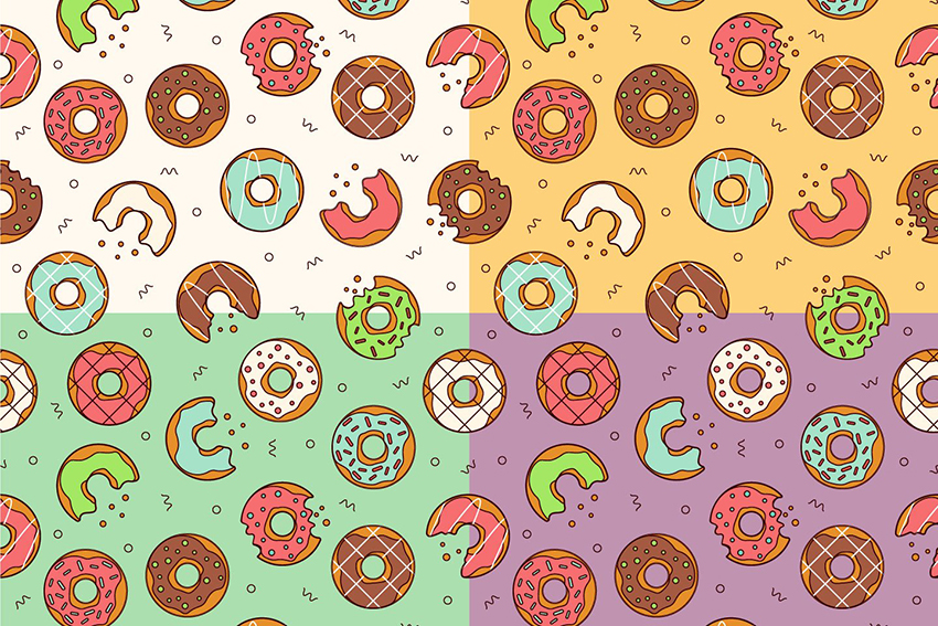 Sweet Donuts Vector Free Seamless Pattern