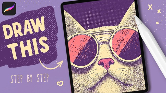 Procreate Tutorial: How to Draw a Vintage Cat Poster for Digital Illustration