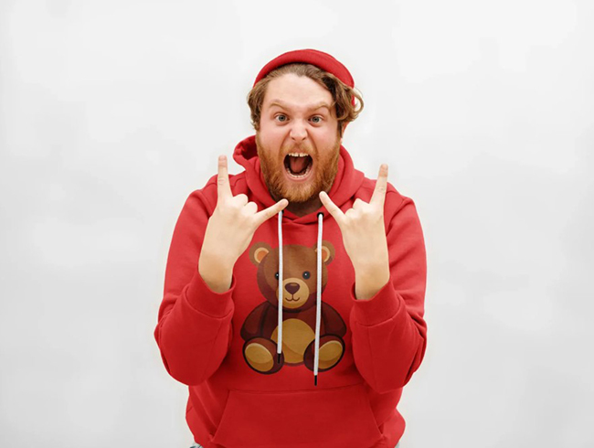 Emotional Man Wearing Hoodie Mockup