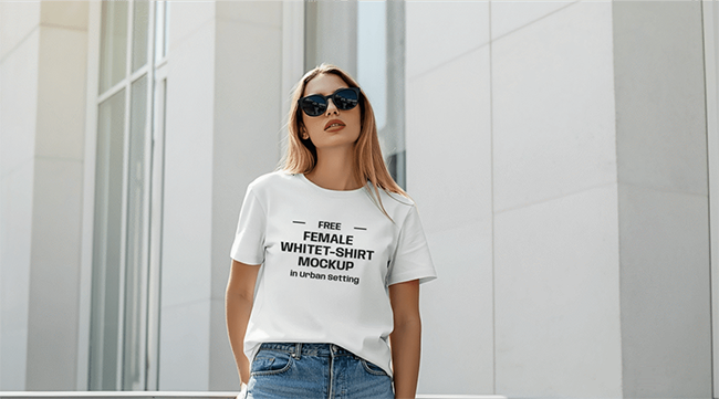 FREE Female White T-Shirt Mockup in Urban Setting