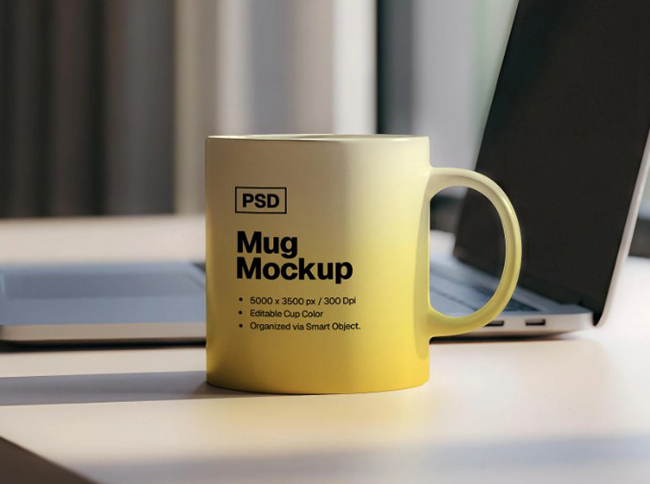 Free Minimalist Office Desk Mug Mockup