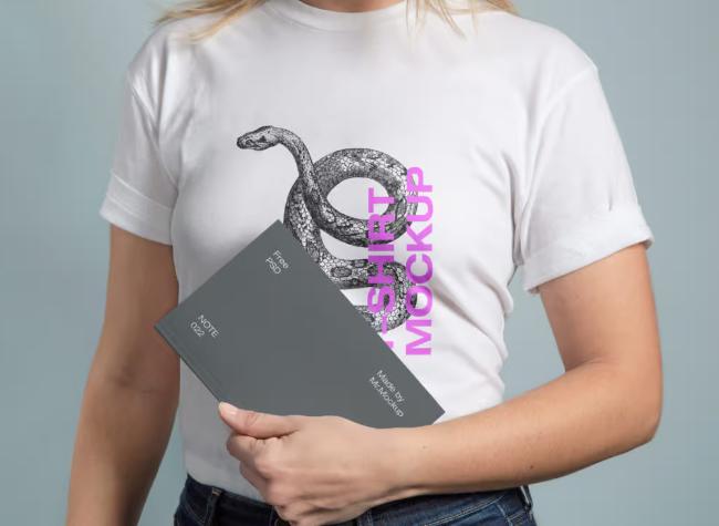 T-Shirt with Notebook Mockup