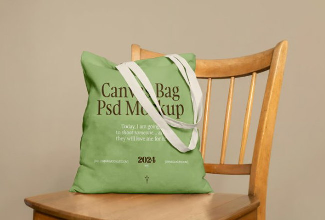 Free Canvas Bag on Chair Mockup
