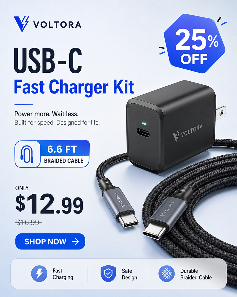Voltora USB-C fast charger advertising design