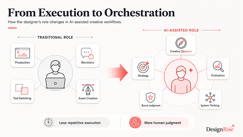 Designer role shifting from execution to orchestration in AI-assisted creative workflows