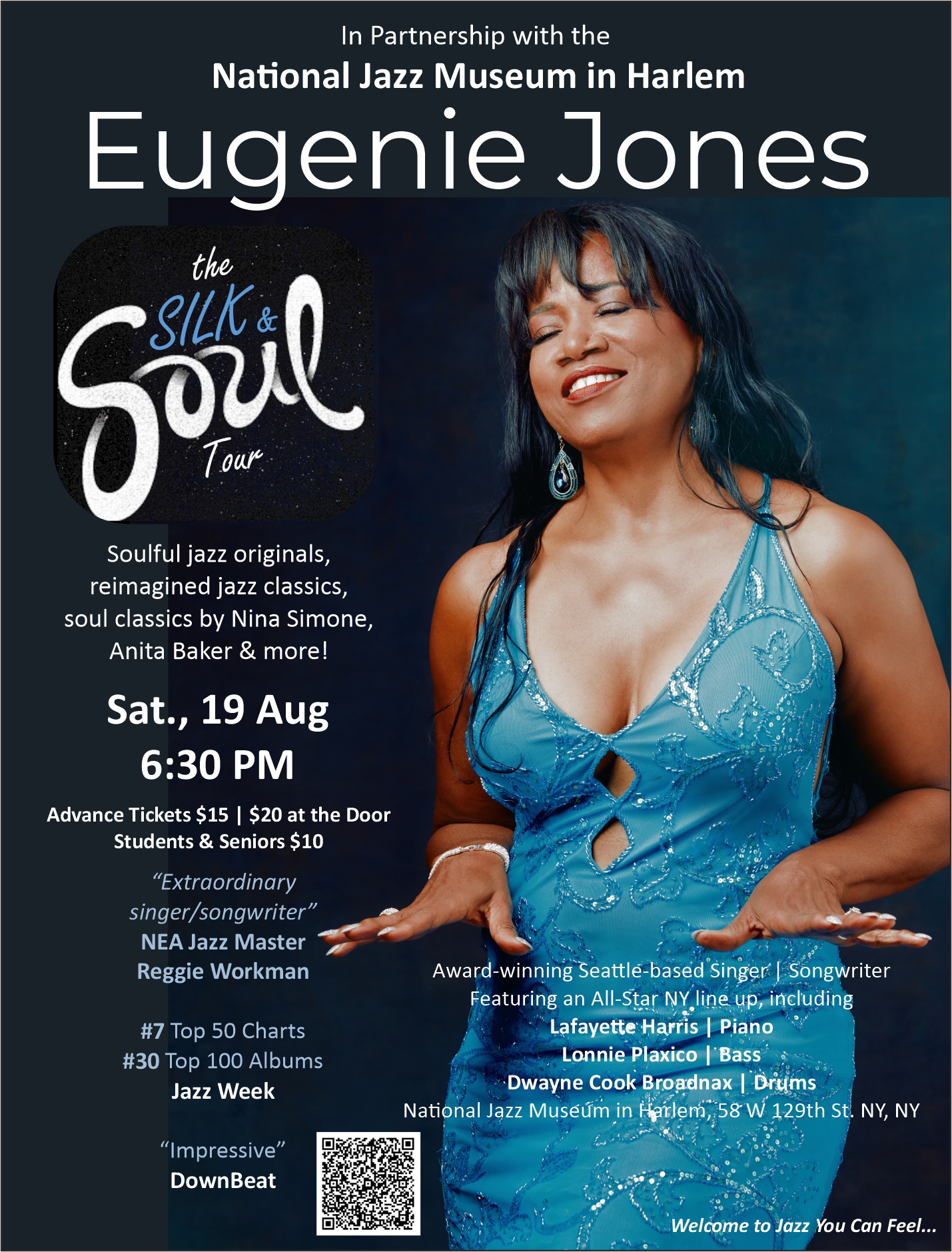 Eugenie Jones Silk and Soul Tour event advertising design