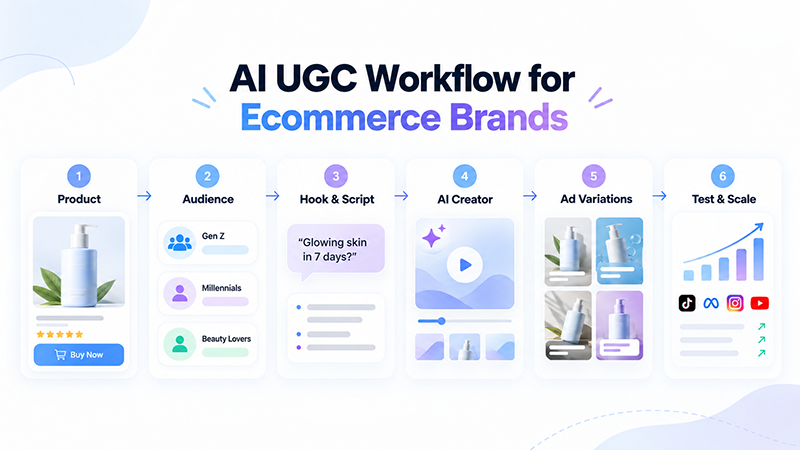AI UGC workflow for ecommerce brands from product research to ad testing and scaling