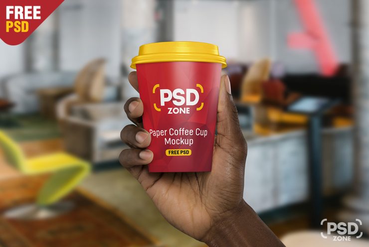 Hand Holding Paper Cup Mockup PSD