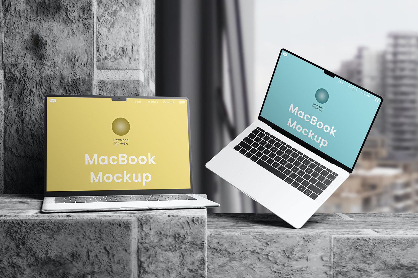 Double Macbook Mockups in Front Show FREE PSD