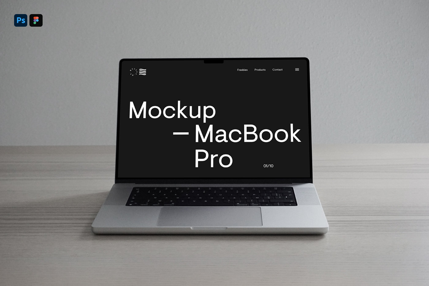 Front Sight of Silver MacBook Pro Mockup on Desk FREE PSD