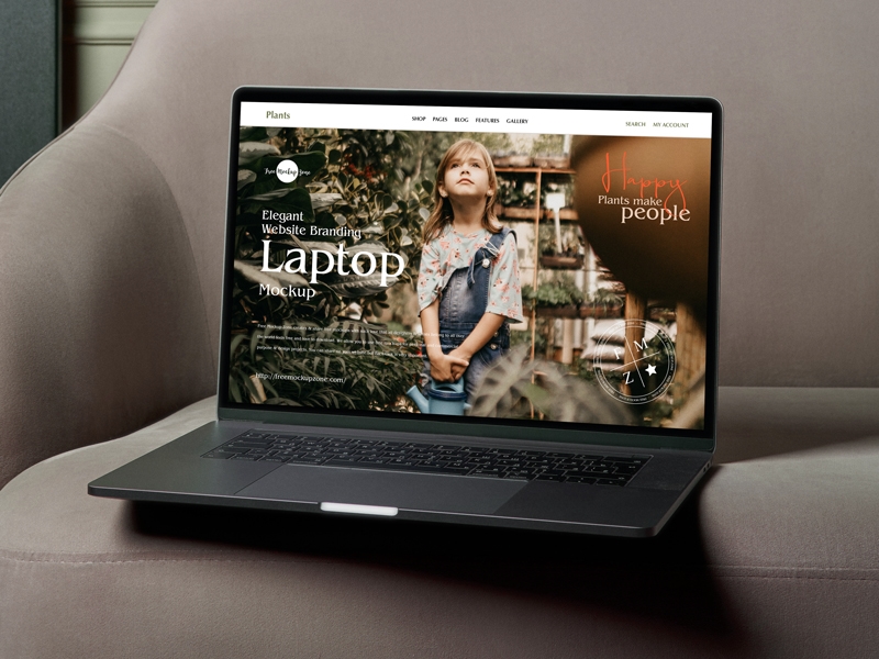 Front View of Elegant Website Branding Laptop Mockup FREE PSD