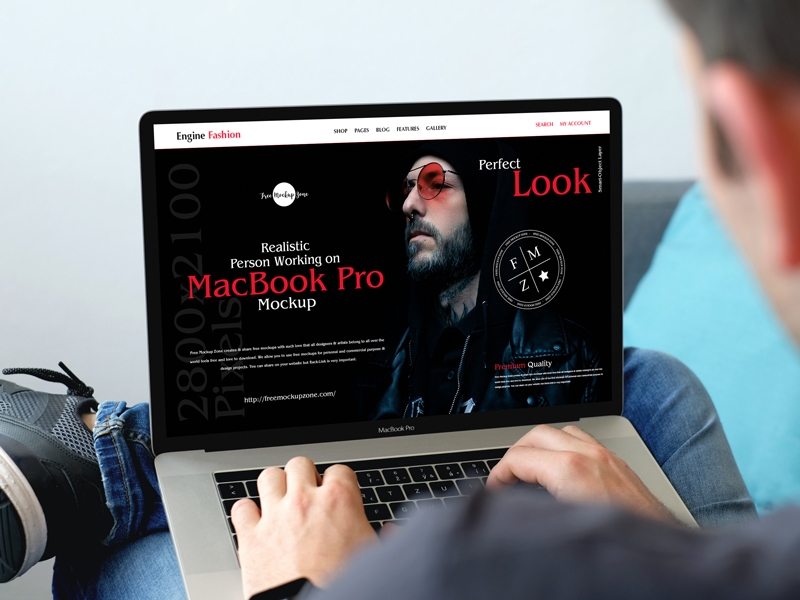 Realistic MacBook Pro Mockup Featuring Man Working FREE PSD