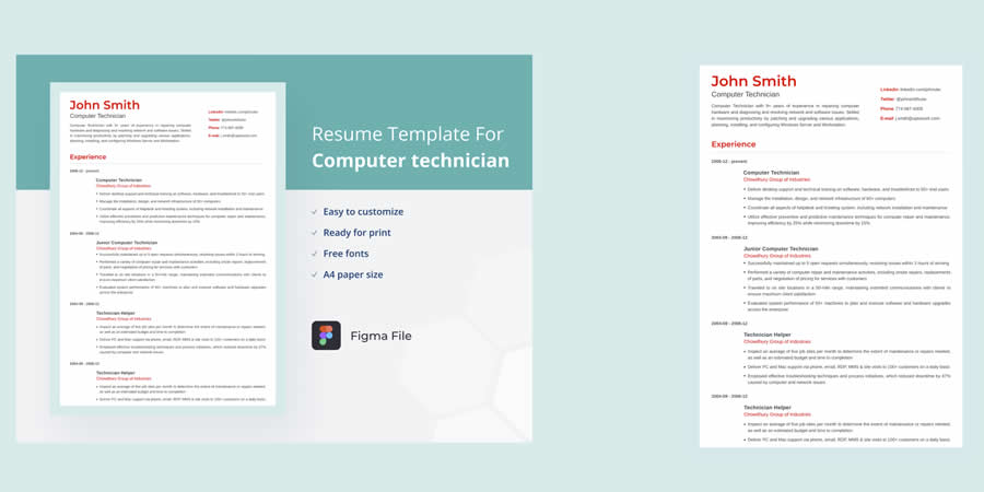 Computer Technician Figma Resume Template