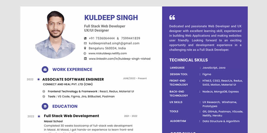 Figma Resume Template for Freshers and Professionals
