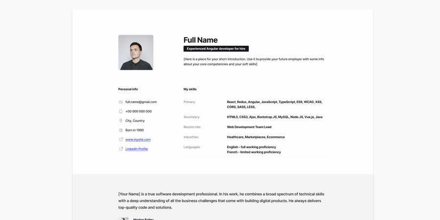 Angular JS Developer Figma Resume Template