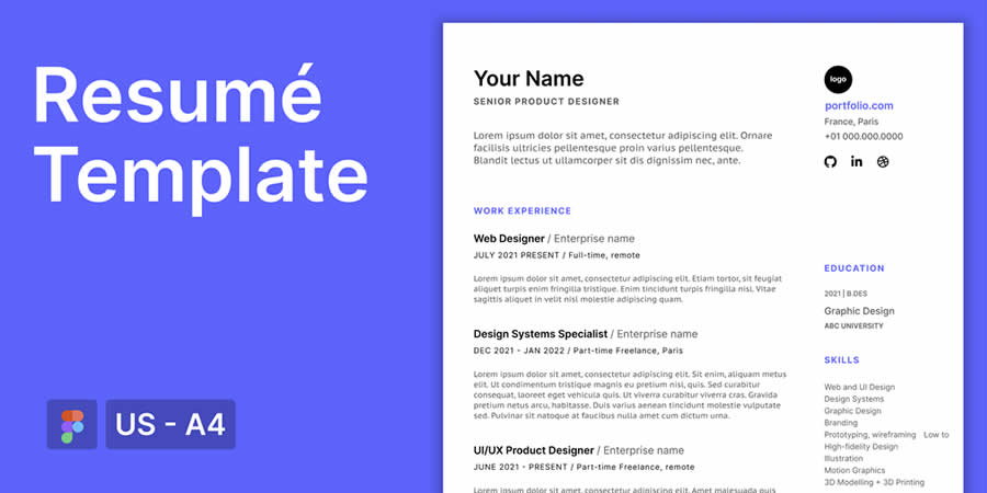 A4 Figma Resume CV Template for Job Applications
