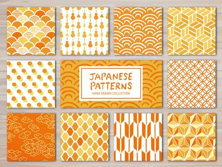 Hand-painted Japanese pattern background set (orange), and handle, background, pattern, JPG, PNG and AI