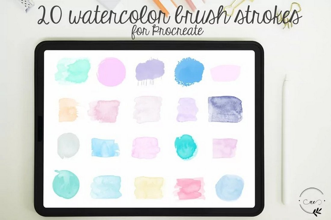 Free 20 watercolor brushes for Procreate preview