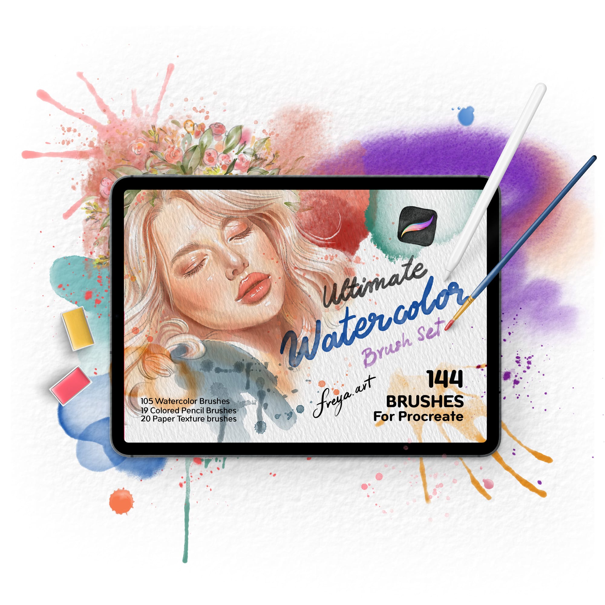 Procreate watercolor brushes preview