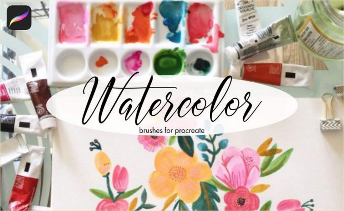 9 free watercolor Procreate brushes preview