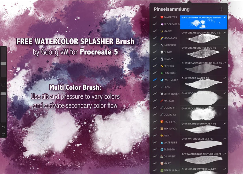Georg watercolor splash and splatter Procreate brush preview