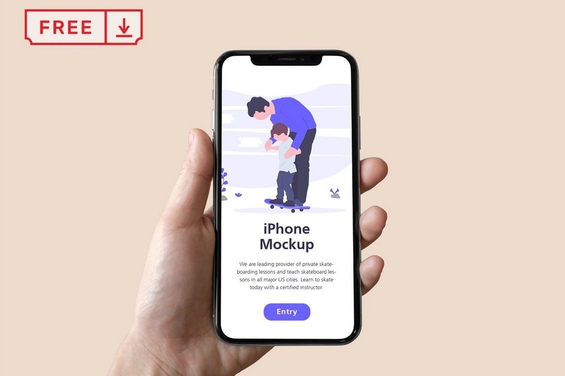 Free iPhone in Hand Mockup