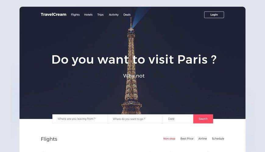 TravelCream Путеводитель по посадочной странице Веб-шаблон PSD Adobe Photoshop