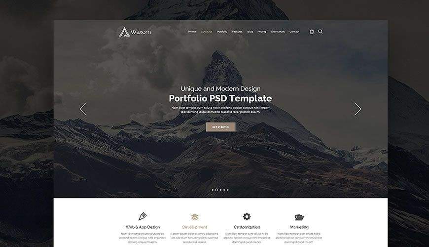 Домашняя страница Waxom PSD Веб-шаблон Adobe Photoshop