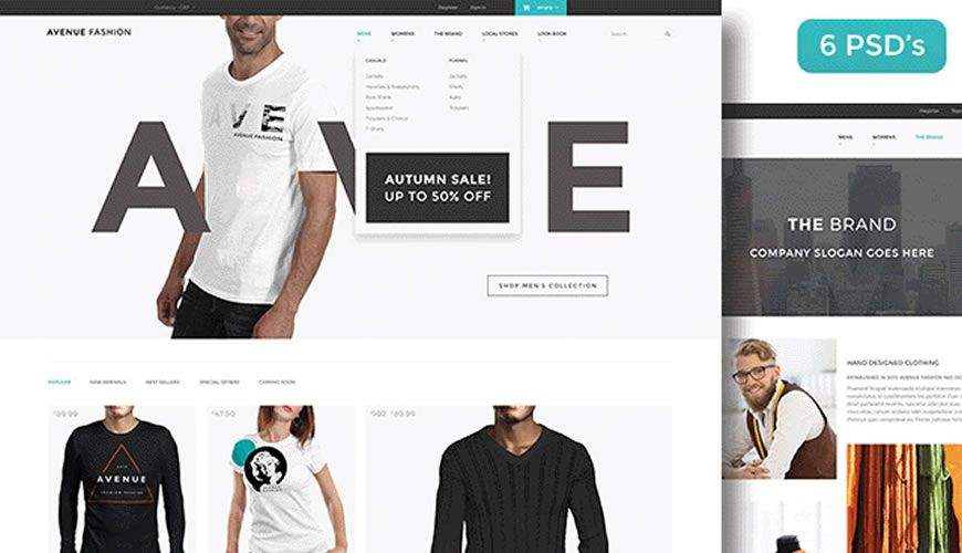 PSD веб-шаблон Avenue Fashion для электронной коммерции Adobe Photoshop