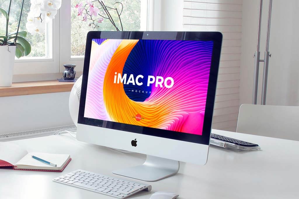 Elegant iMac Pro interior mockup PSD for premium website presentation