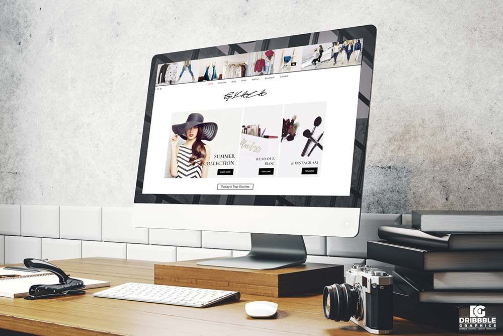 Free website screen mockup on iMac for web design presentation