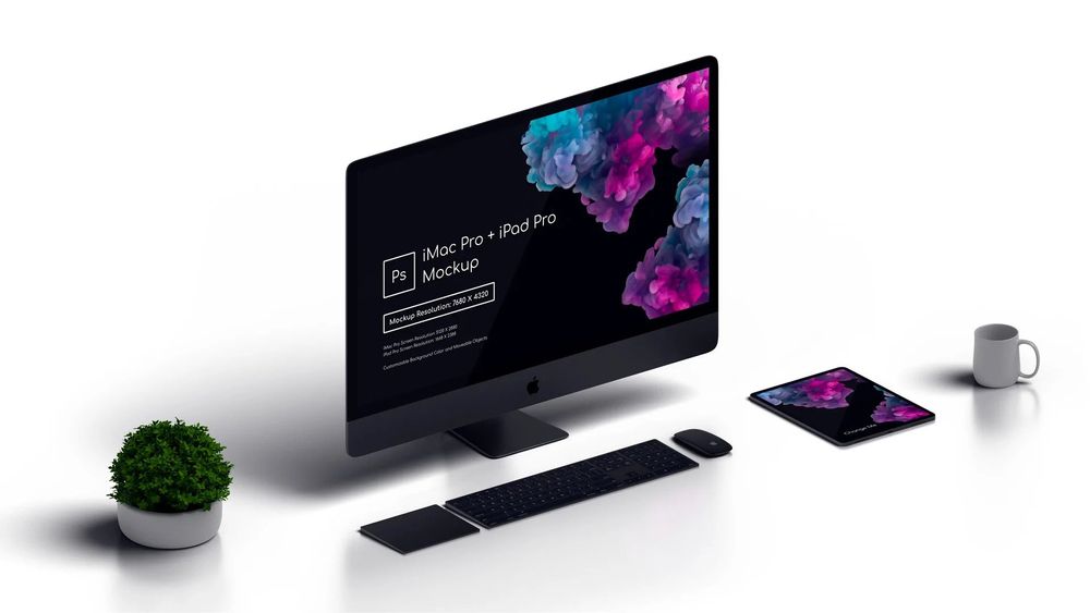 Free iMac Pro and iPad Pro PSD mockup for responsive design presentation