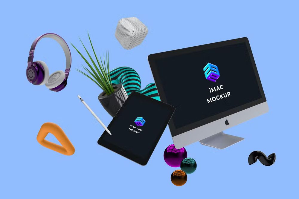 iMac and iPad Pro mockup layout for responsive UI presentation