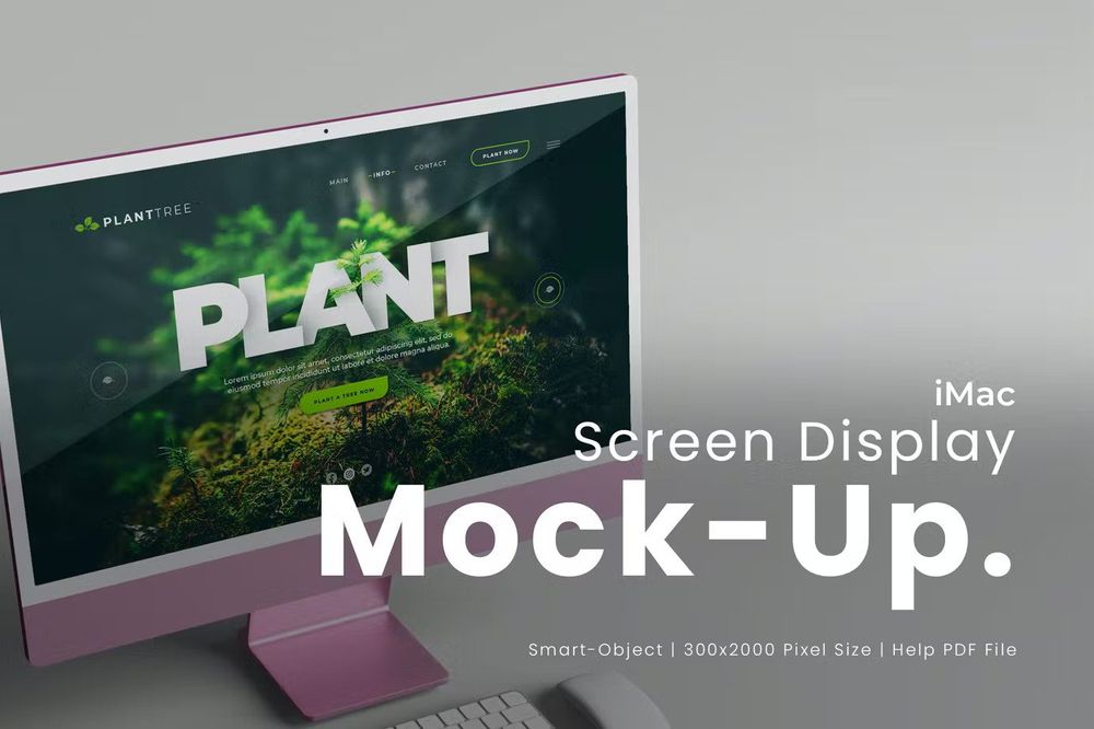 Modern iMac screen mockup template for website layout presentation