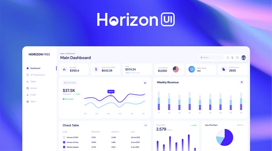Horizon UI free admin template dashboard for Figma and React