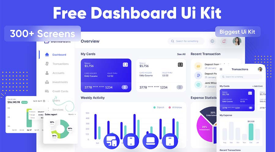 BankDash free dashboard UI kit for Figma admin template
