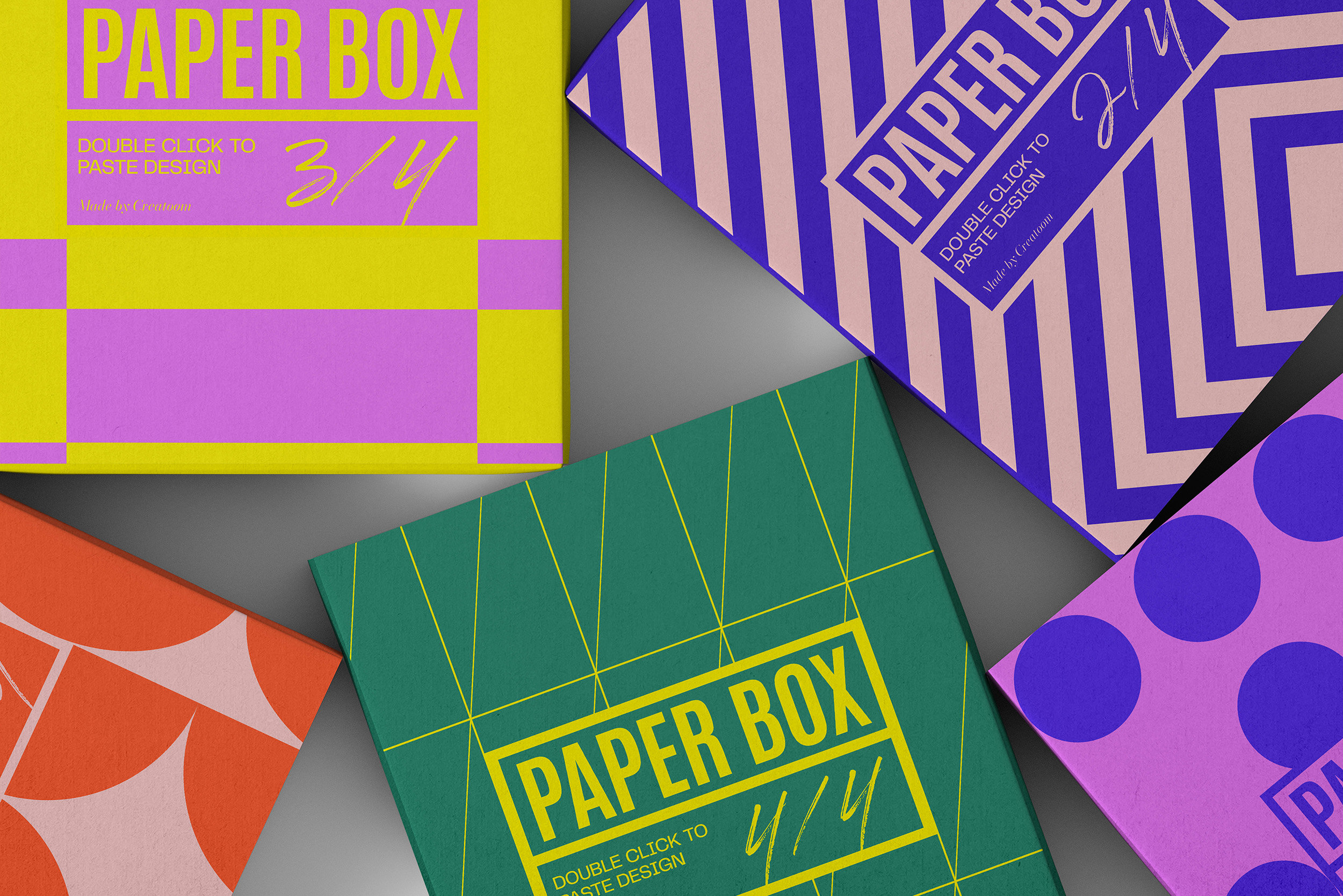 Mockup of 5 Cardboard Boxes in Top View FREE PSD