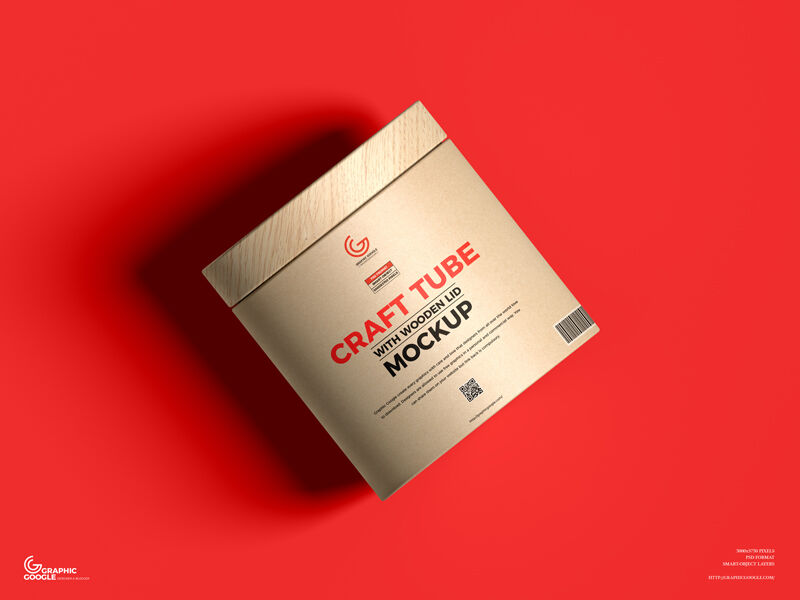 Mockup of a Round Kraft Box With Wooden Lid in Top view FREE PSD