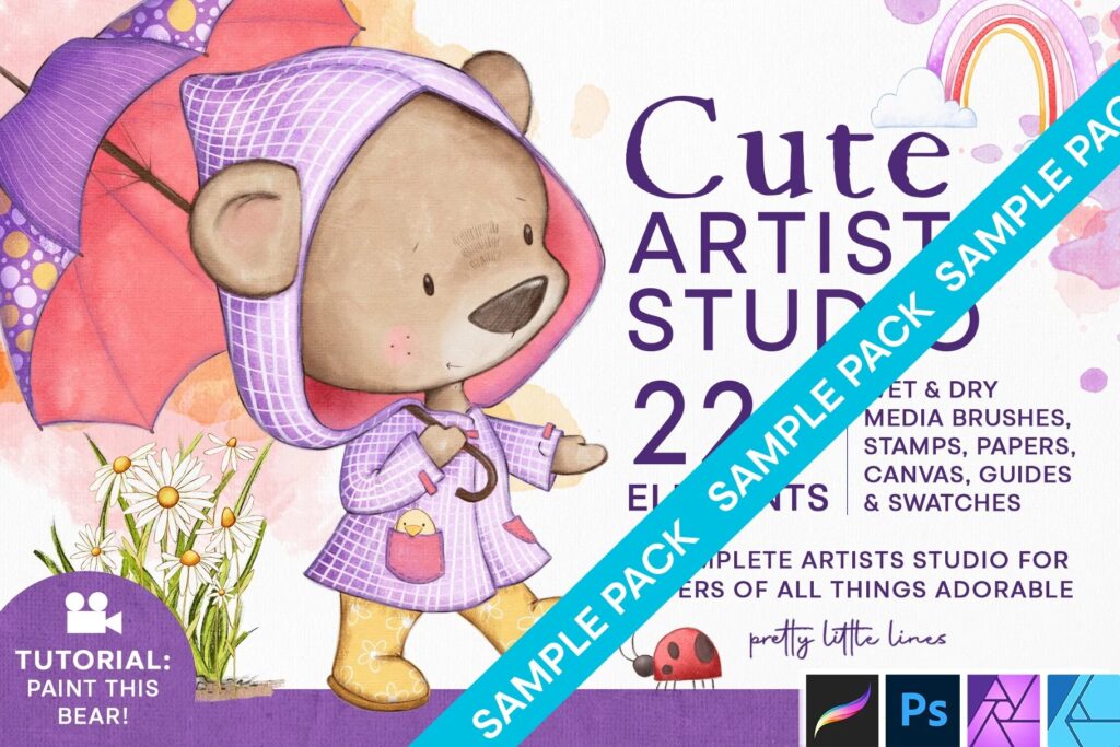Cute Artist Studio brushes stamps and texture toolbox sample pack