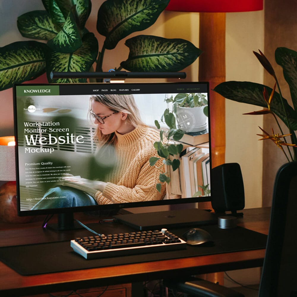 Free Modern Workstation Monitor Screen Website Mockup PSD