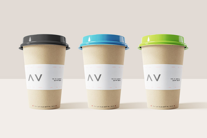 3 Paper Coffee Cups - Free Mockup