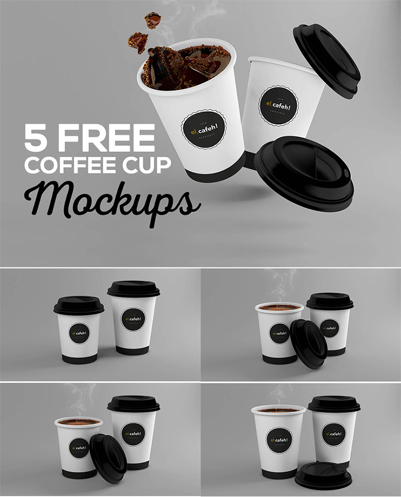 5 Photorealistic Coffee Cup Mockups - Free Bundle